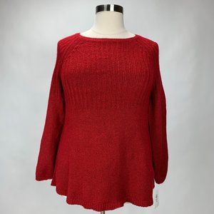 Red Bishop-Sleeve Tunic Sweater